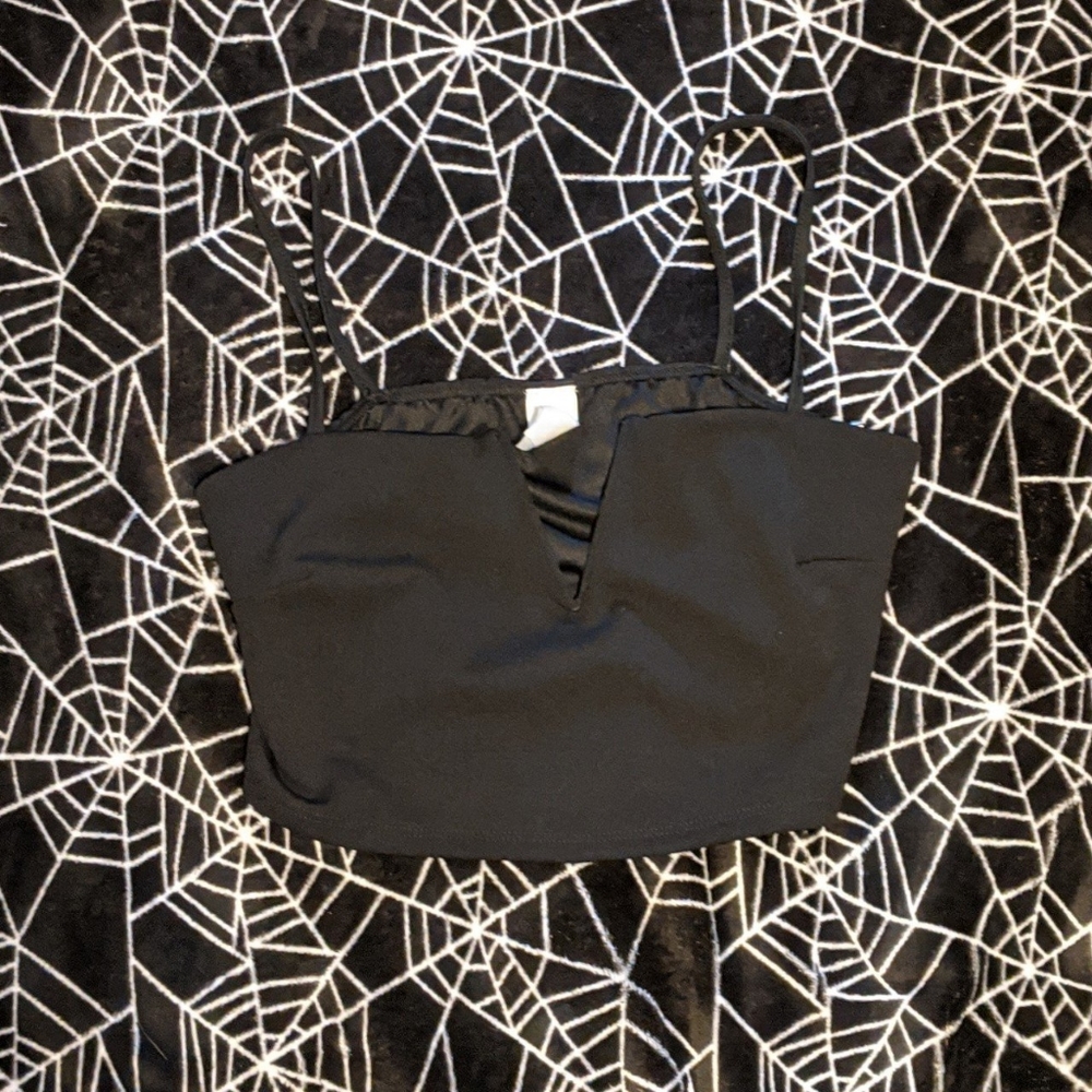 Black Crop Top with Deep V